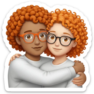 hilter huging a white teen with curly hair and orange glasses sticker