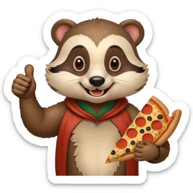badger eating pizza smiling with thumbs up sticker