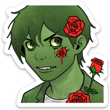 boy zombie with black hair emo and rose sticker