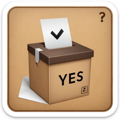 Vote box with "yes, but" aber' written on the front and paper entering the top slot sticker