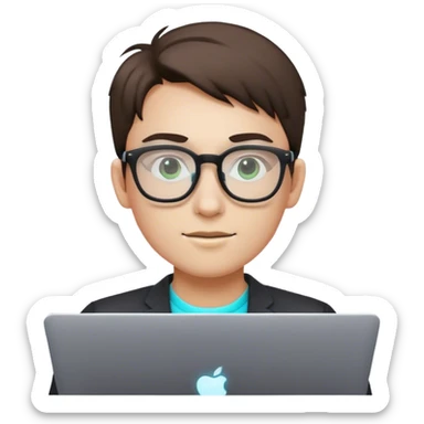 An emoji of a person with a laptop wearing glasses and with a slight neon glow sticker