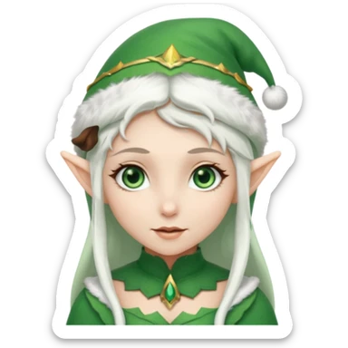 elf girl with elf hat, white hair sticker