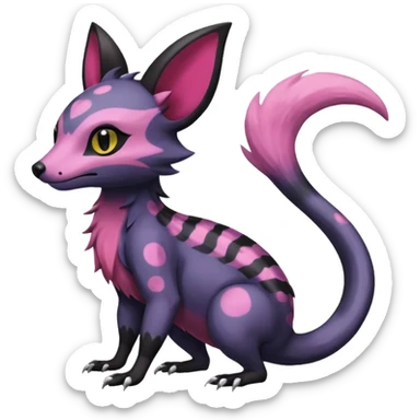 Rare epic aesthetic colorful Salandit-Noibat-Eevee-Civet-species-Fakemon-hybrid-creature, with markings, full body sticker