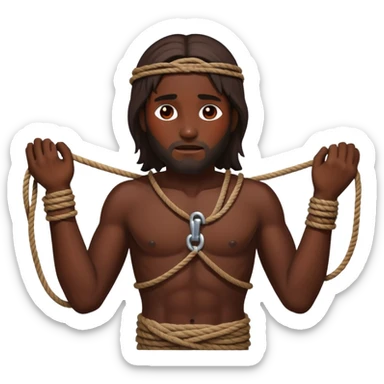 Dark skin christ Jesus tied to ropes with injuries  sticker