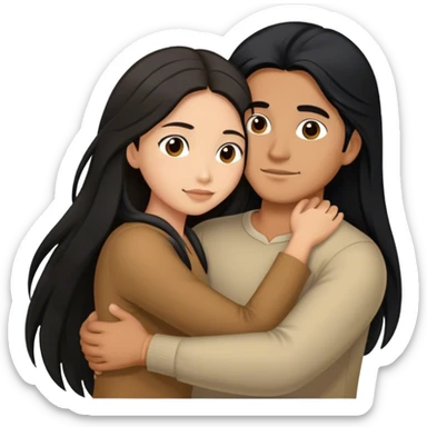Brown Latino man with long black hair hugging brown hair Filipina sticker