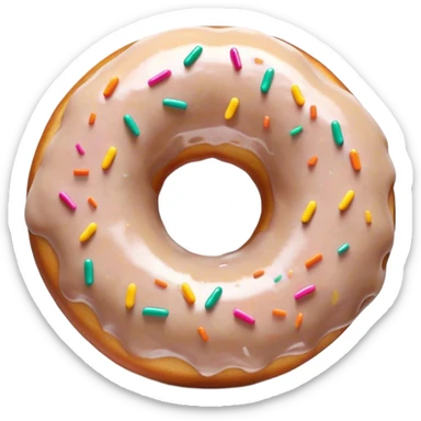 Cinematic Realistic Donut Dessert Emoji, depicted as a fluffy glazed donut with colorful sprinkles rendered with detailed textures and playful, warm lighting. sticker