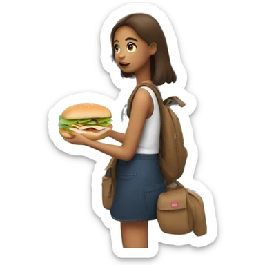Girl eating a sandwich while waiting for the train sticker