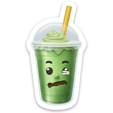 iced matcha in takeaway plastic cup with flat lid and straw sticker