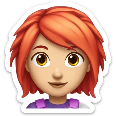 gamer girl with red and purple hair cute sticker