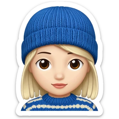 The beanie has a knitted pattern with cozy stitching sticker