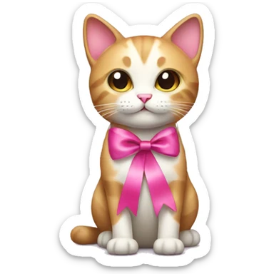 cat with pink ribbon sticker