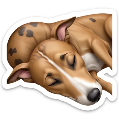 Meme-Worthy Cute Sleeping Brindle Greyhound Portrait Emoji, Head resting peacefully with a contented smile, showcasing a slender build and a luxuriously smooth brindle Fur, eyes shut in a serene nap, Simplified yet hilariously adorable features, highly detailed, glowing with a soft, drowsy light, high shine, relaxed and utterly lovable, stylized with an air of playful laziness, bright and heartwarming, soft glowing outline, capturing the essence of a comically sleepy racer, so meme-worthy it feels like it could instantly become the next viral sensation of adorable slumber! sticker