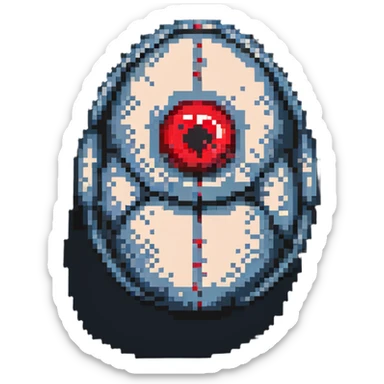 a strange transparent alien egg with a visible creature inside, embryonic, fetal shape creature, 3 glowing red eyes, illuminated from above sticker