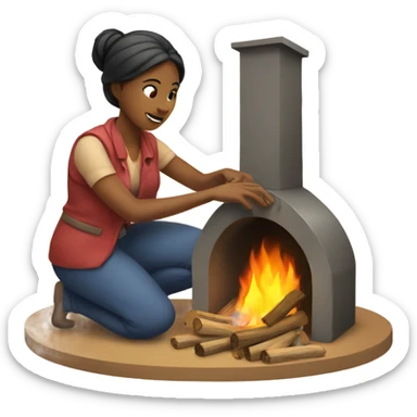 Woman building a fire in a fireplace sticker