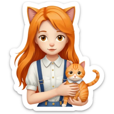 Hundred Girls-Long Hair-White Suspenders-Holding Tightly-An Orange Cat sticker