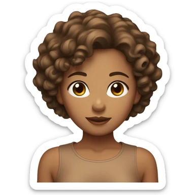 Carmel skin girl with short curly hair with brown eyes sticker