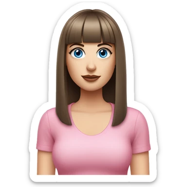 Beautiful Brunette blue eyed white girl with bangs pink outfit with a cbd blunt in her hand  sticker