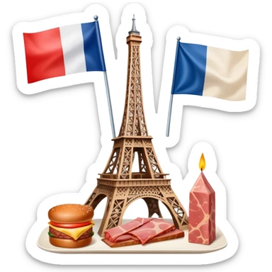 Spam meat Eiffel tower and French flag surrealist painting  sticker