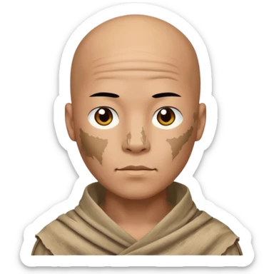 china ancient man bold head, tattered puma skin cloth sticker