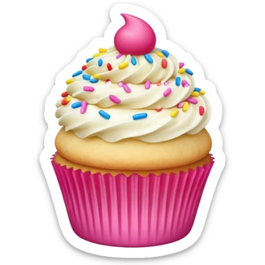 super realistic vanilla cupcake with hot pink frosting and sprinkles sticker