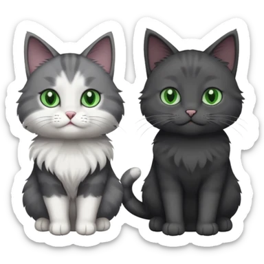 one dark grey and white cat and one completely solid dark grey cat with green eyes and only white paws sticker