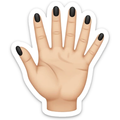 emoji icon of a human hand, slightly clenched, Each3 of 5 finger has a small black minimalist tattoo: 8 on the first finger, 1 on the middle finger, 2 on the third finger. Simple thin line tattoos, no shading. Flat emoji style, simplified hand shape, neutral skin tone, clean outlines,  sticker