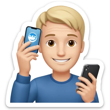 guy holding an smartphone horizontally on his forehead sticker