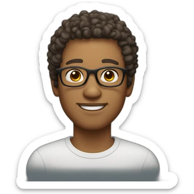 curly short haired man wearing square glasses light skin sticker