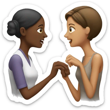 one woman saying something into the ear of another woman closing by hand sticker