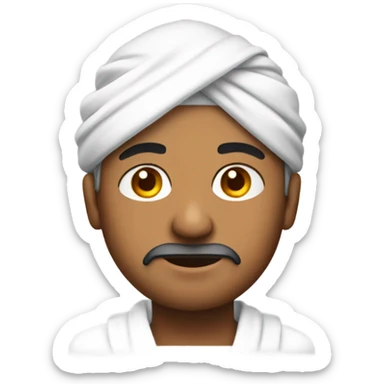 Indian guy with squinted eyes wearing bathrobe and beenie sticker