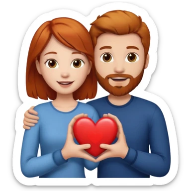 👩🏼‍❤️‍👨🏽 Something like this, but make the guy more lighter and give the girl a bit more red hair like ginger style make the guy have dark brown hair, same with the beard and add a heart in the middle above us make the guy have darker beard and hair sticker