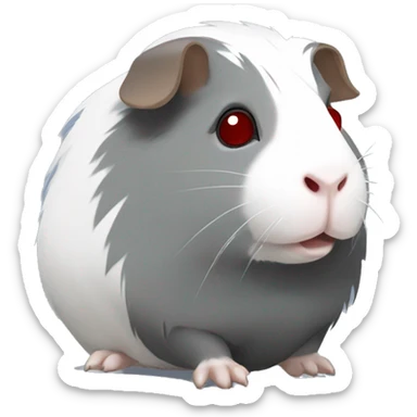 Fuzzy grey Guinea pig with white patches and with dark red eyes  sticker