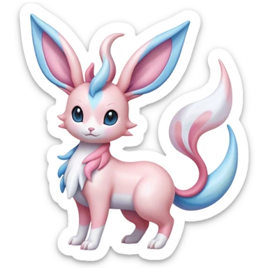 Feral Rare Fantasy cute realistic adorable pastel pink light-blue white iridescent Sylveon-Milotic-Minccino-Vernid-hybrid by LiLaiRa, markings, full body sticker