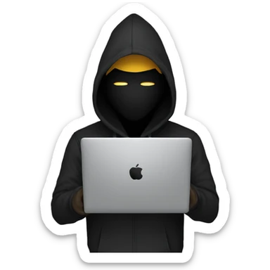 anonymous with laptop with black hoodie and having a mask  sticker