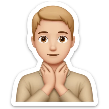 Person with hands crossed holding neck sticker