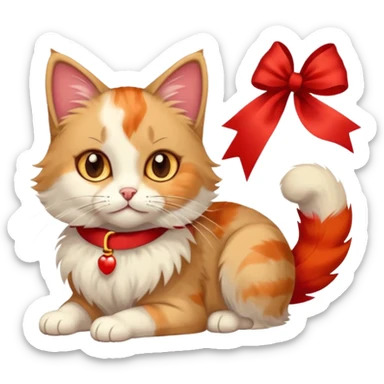 Dilute calico cat with ribbon sticker