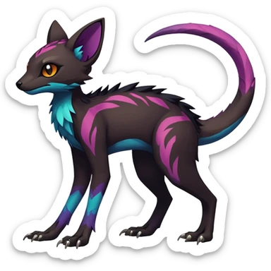 Rare realistic exotic edgy dark gothic gloomy epic pretty beautiful handsome gorgeous aesthetic colorful vibrant Vernid-Trico-species-Fakemon-creature by LiLaiRa, 4 legs, 1 tail, random markings, (full body) sticker