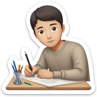 Asian person drawing on his drawing table  sticker