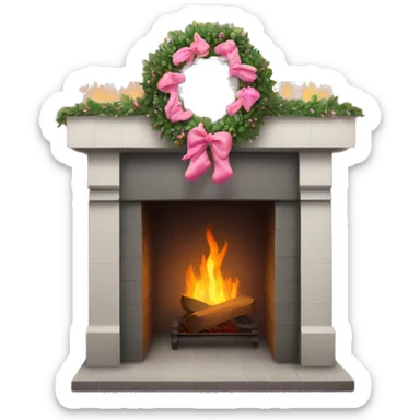 Brick fireplace with pink wreath and pink stockings sticker