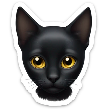 Petite, solid black cat with sleek fur, light yellow eyes, and small black pointed tufts of pointed hairs at the very tips of her ears only, no tufts on the lower ear, blending in with her black fur, fully body, no white markings sticker