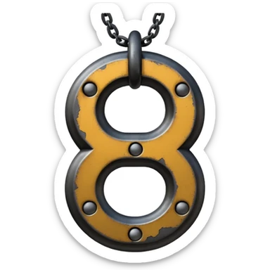 Emoji, gothic chain link shaped as number 8, forged from matte black steel, thick industrial form, subtle metal texture, no glow, no neon, flat emoji design, centered, transparent background sticker