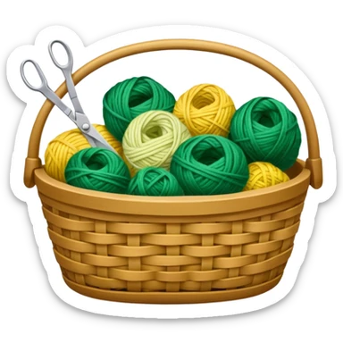 A tidy basket with neatly arranged green and yellow skeins and scissors. sticker