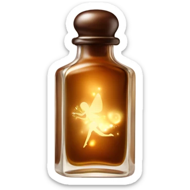 Brown magic fairy light sparkling old Antique oil perfume bottle with herbal and flowers sticker