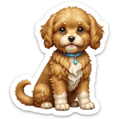 cinematic-[cavoodle dog]-realistic-full-body-sitting-emoji,-tail-resting-loosely-beside-its-paws,-head-tilted-dramatically,-curly-[solid golden]-fur,-simplified-yet-realistic-focused-features,-highly-detailed,-glowing-with-an-almost-sarcastic-glow sticker