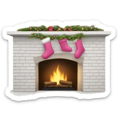 White brick fireplace with pink Christmas decor sticker