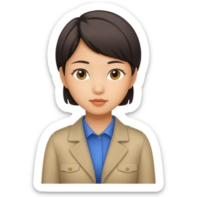 A short-haired Asian girl with a work permit sticker