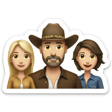 Bald bearded cowboy with brunette wife and brunette daughter  sticker