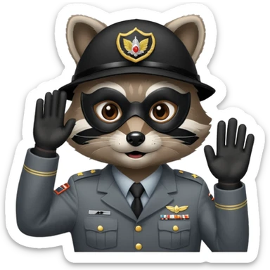 A raccoon giving a military salute sticker