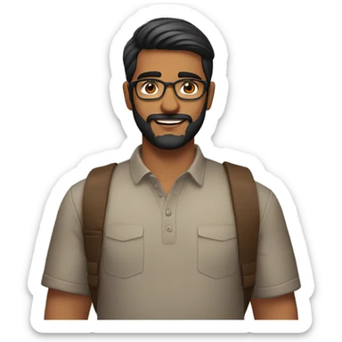 Indian man in his 20's with beard and good jawline and a goatee and combed back hair and glasses sticker
