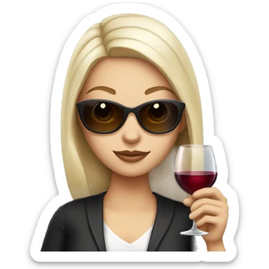 White girl wearing sunglasses holding one glass of wine  sticker